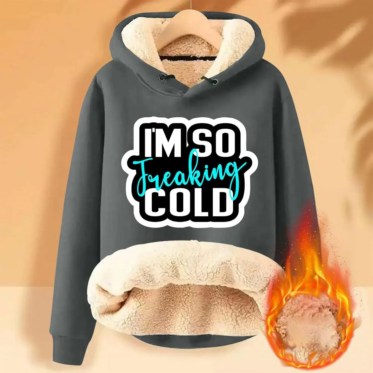 Binmer I'm So Freaking Cold Hoodies Women Letter Long Sleeve Funny Graphic Oversized Sweatshirts Casual Sherpa Pullover Tops