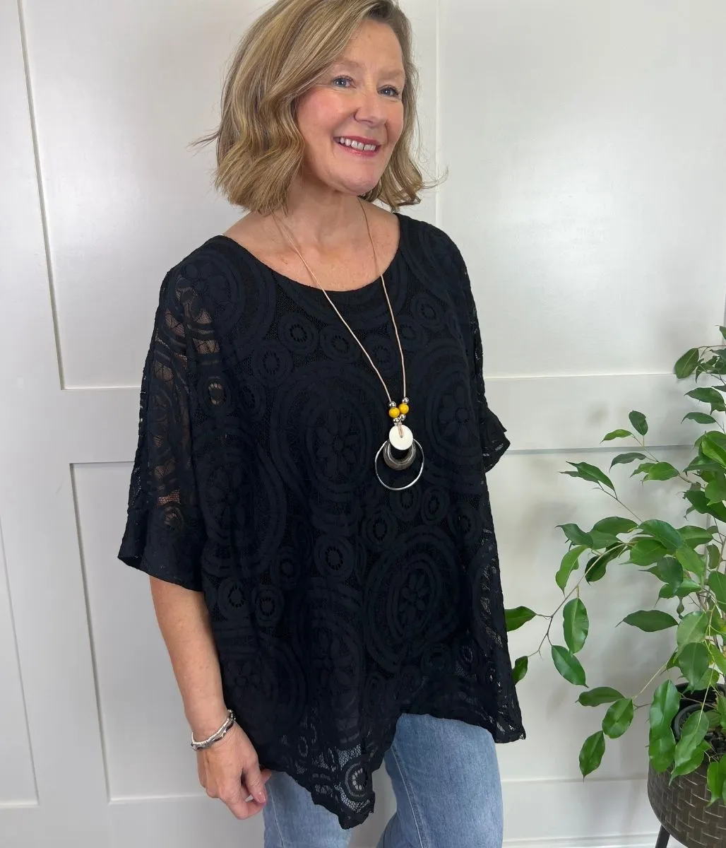 Black Floral Lace Necklace Top