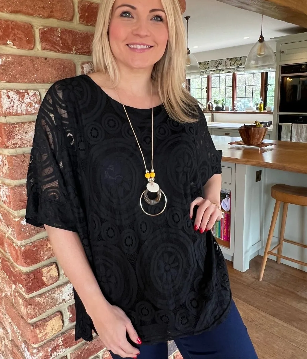 Black Floral Lace Necklace Top