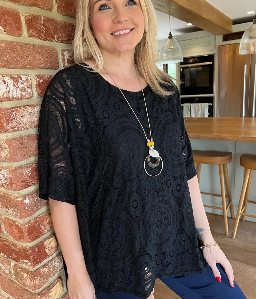 Black Floral Lace Necklace Top