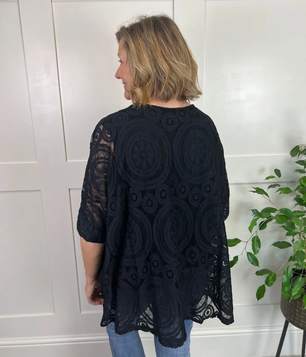 Black Floral Lace Necklace Top