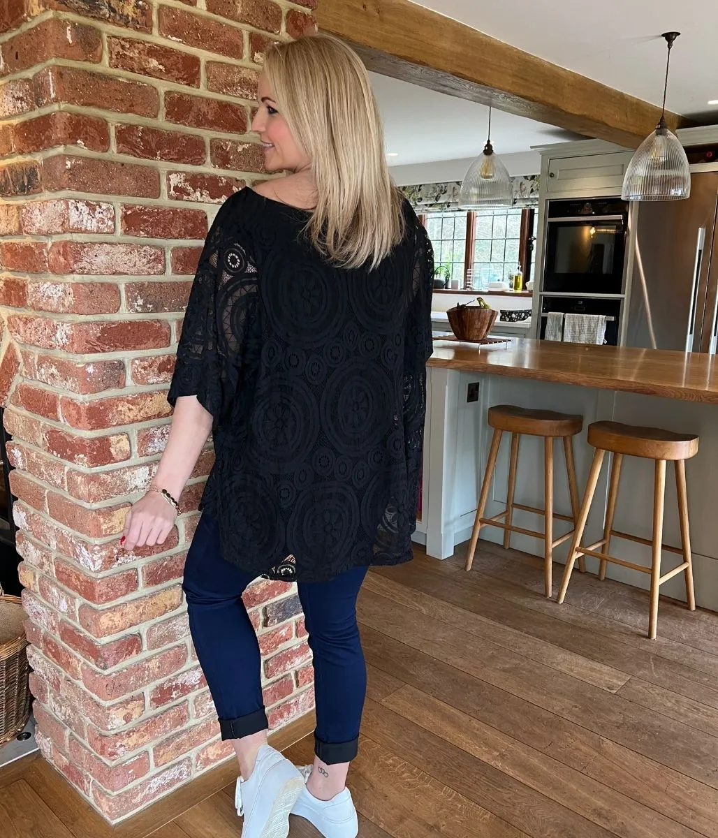 Black Floral Lace Necklace Top
