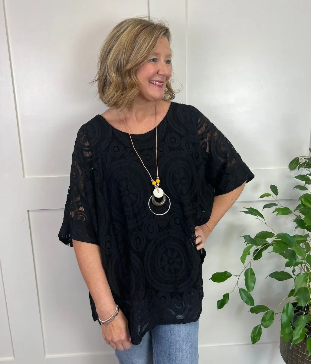 Black Floral Lace Necklace Top