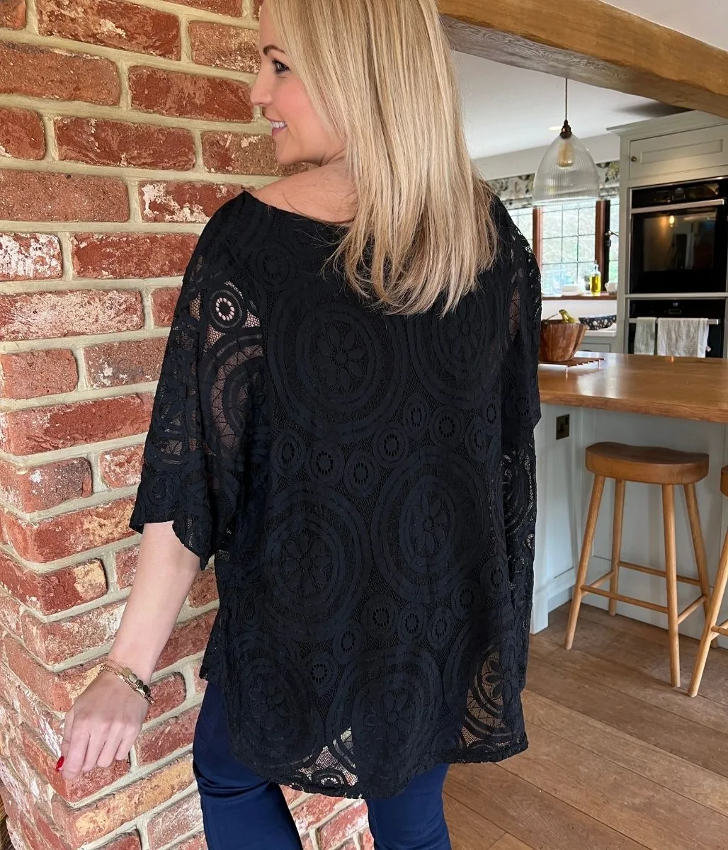 Black Floral Lace Necklace Top