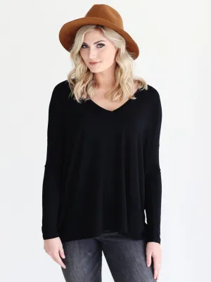 Black V-neck Long Sleeve Top