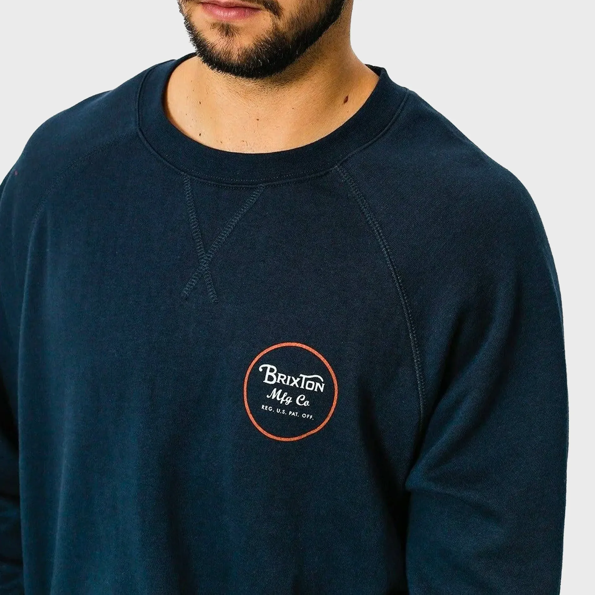 Brixton Wheeler Mens Crew Fleece Sweatshirt - Navy/Orange