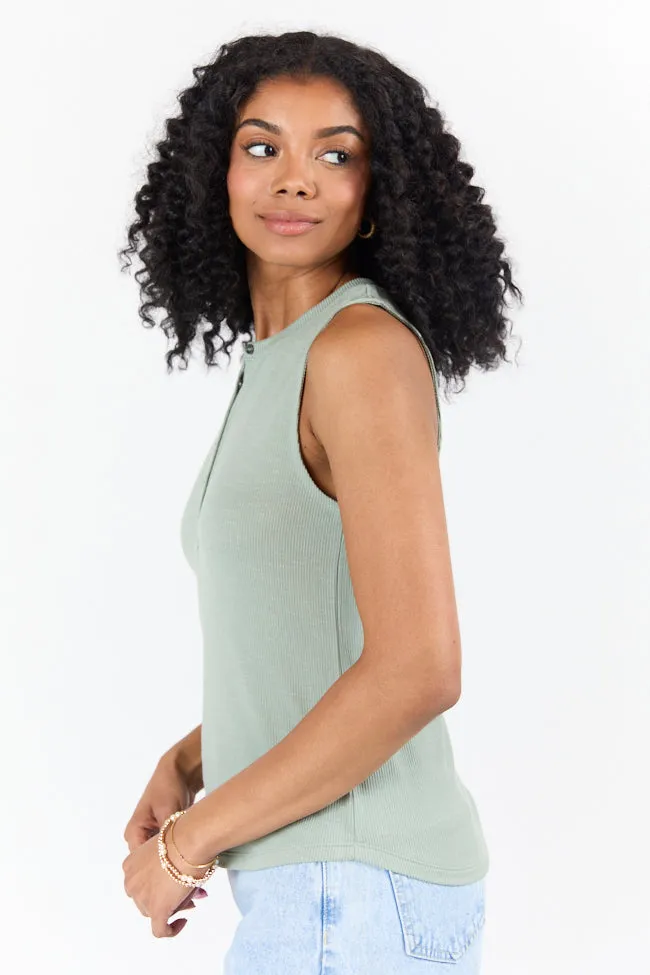 Casual Outing Sage Knit Henley Tank
