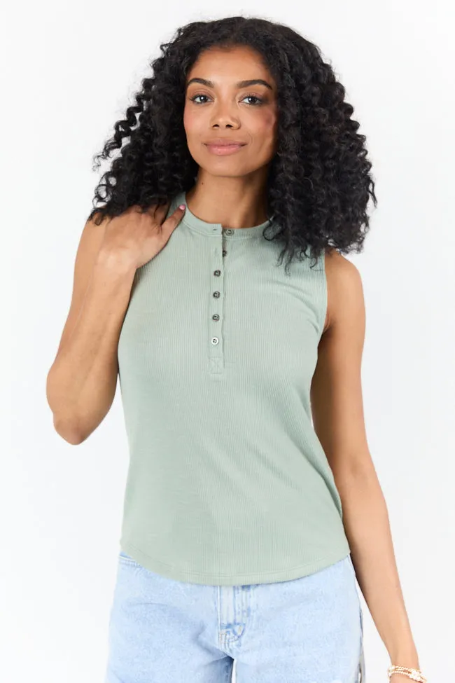 Casual Outing Sage Knit Henley Tank
