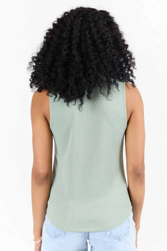 Casual Outing Sage Knit Henley Tank