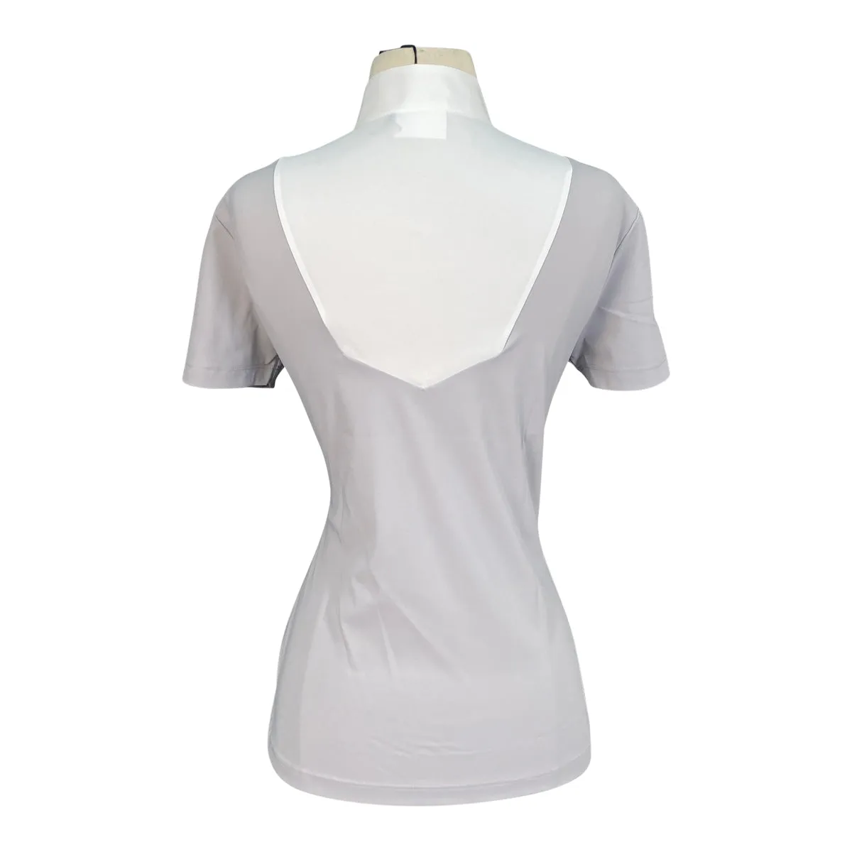 Cavalleria Toscana Pentagon Bib Jersey S/S Button Competition Shirt in Grey/White - Women's Small