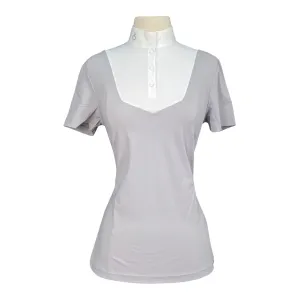 Cavalleria Toscana Pentagon Bib Jersey S/S Button Competition Shirt in Grey/White - Women's Small