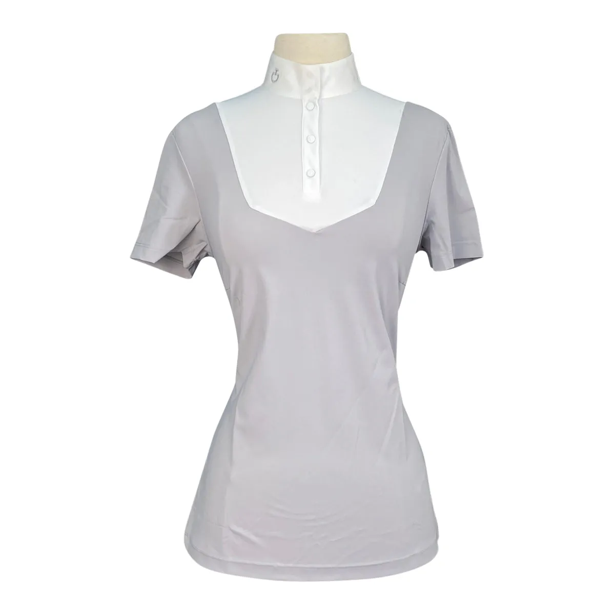 Cavalleria Toscana Pentagon Bib Jersey S/S Button Competition Shirt in Grey/White - Women's Small
