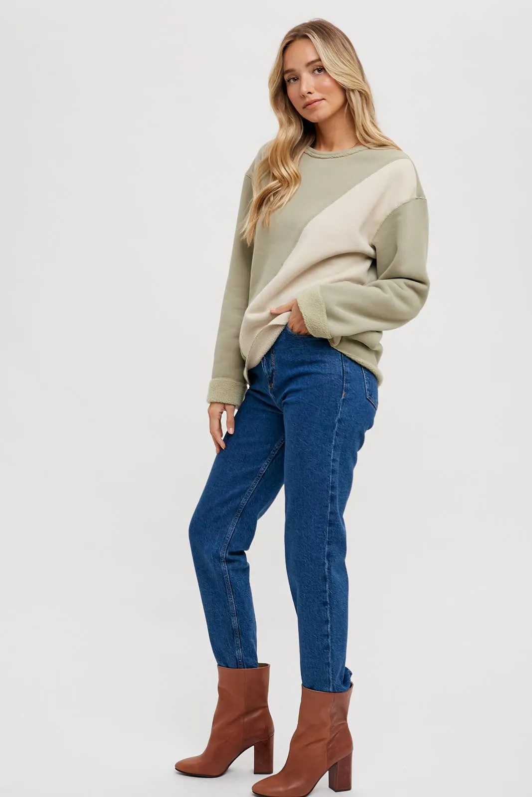 Color Block Sweatshirt - Sage