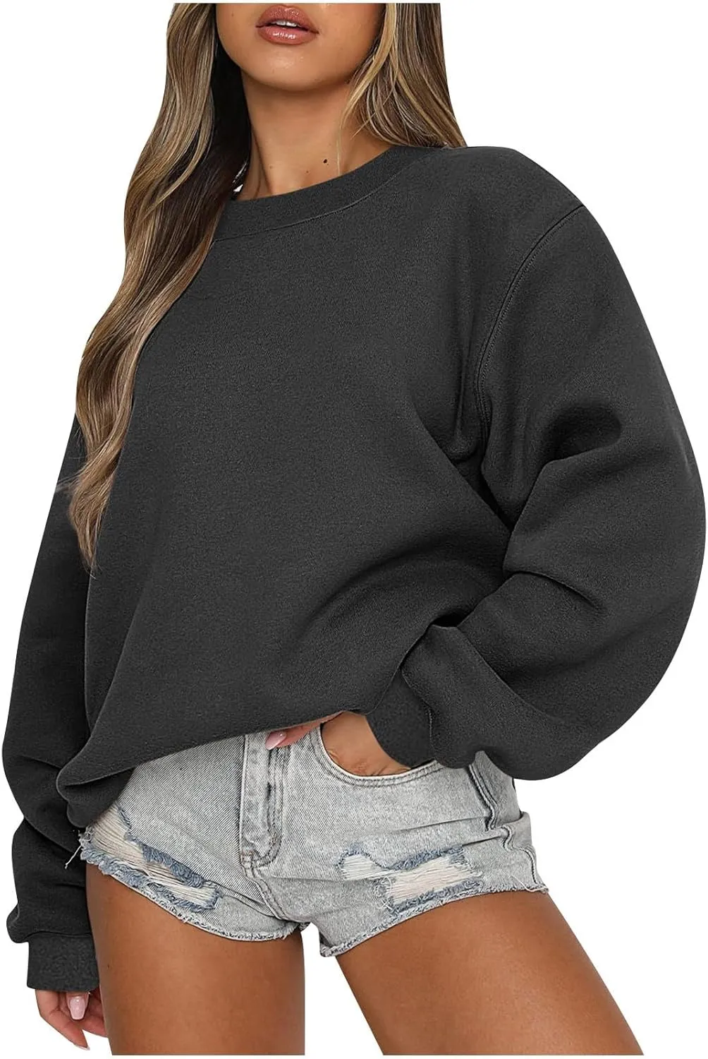 Crewneck Sweatshirts Women Long Sleeve Fleece Pullover Tops Cute Hoodies For Teen Girls Sweaters Solid Fall Outfits
