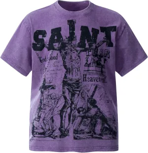 DONCARE “Saint” Cross Jesus Pilgrim Print Unisex T-Shirt Oversized Vintage Heavyweight Short Sleeves
