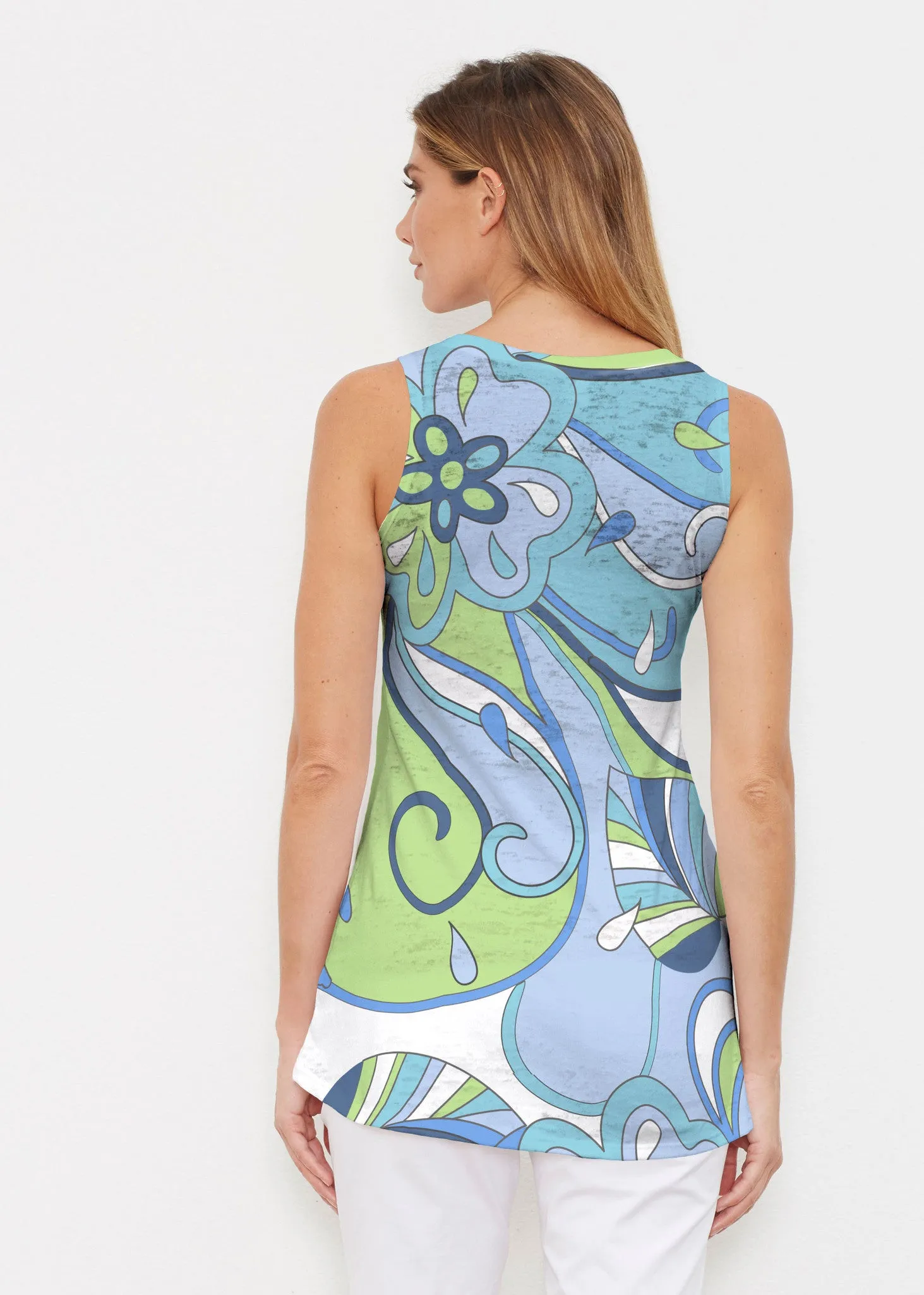 Floral Spritz Turquoise (22093) ~ Signature High-low Tank
