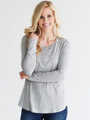 Heather Gray Dlmn Long Sleeve Henley Top