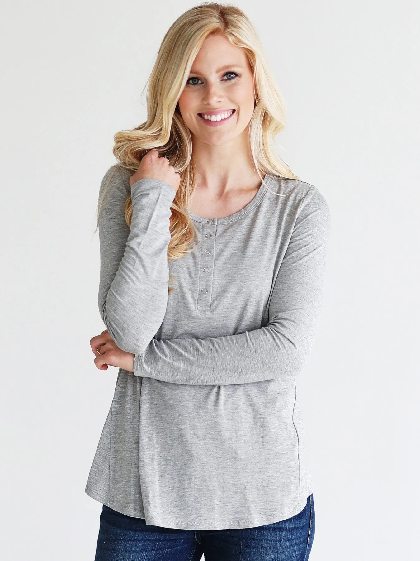 Heather Gray Dlmn Long Sleeve Henley Top