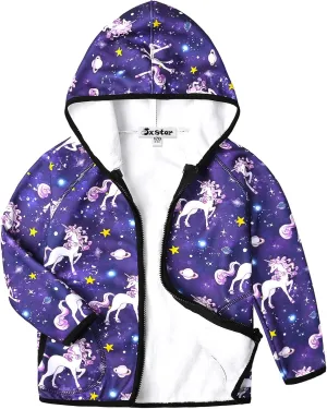 Jxstar Girls Zip-Up Hoodie Kids Fall Winter Warm Sweatshirt Polar Fleece Clothes with Pockets
