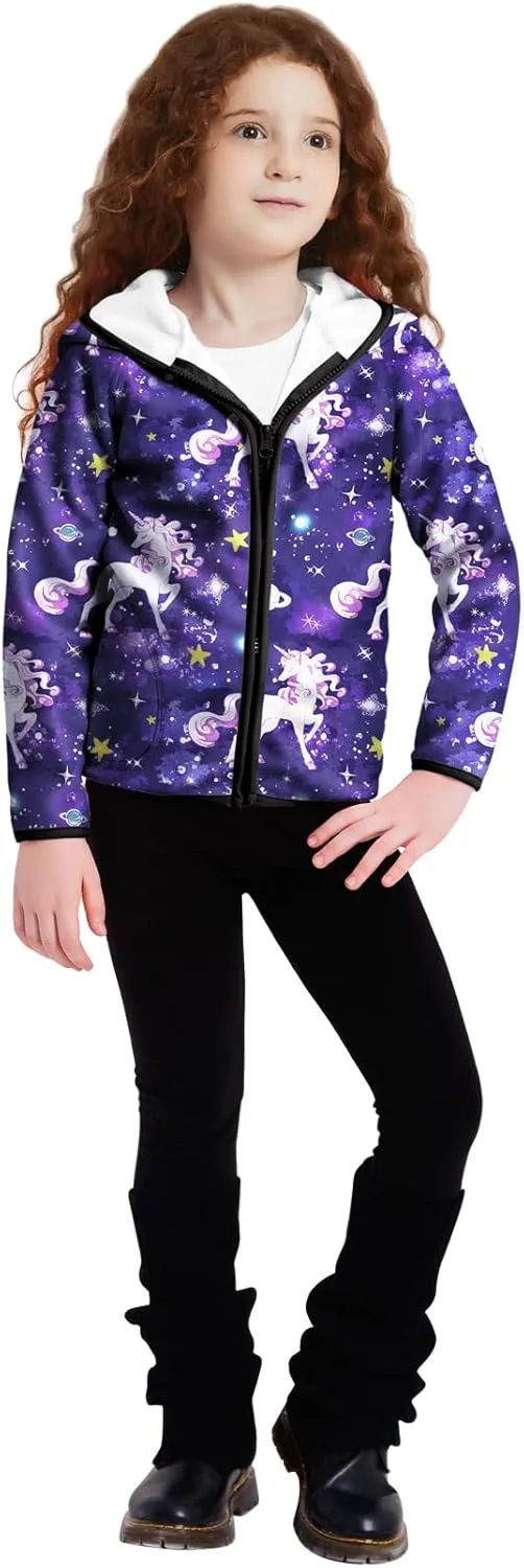 Jxstar Girls Zip-Up Hoodie Kids Fall Winter Warm Sweatshirt Polar Fleece Clothes with Pockets