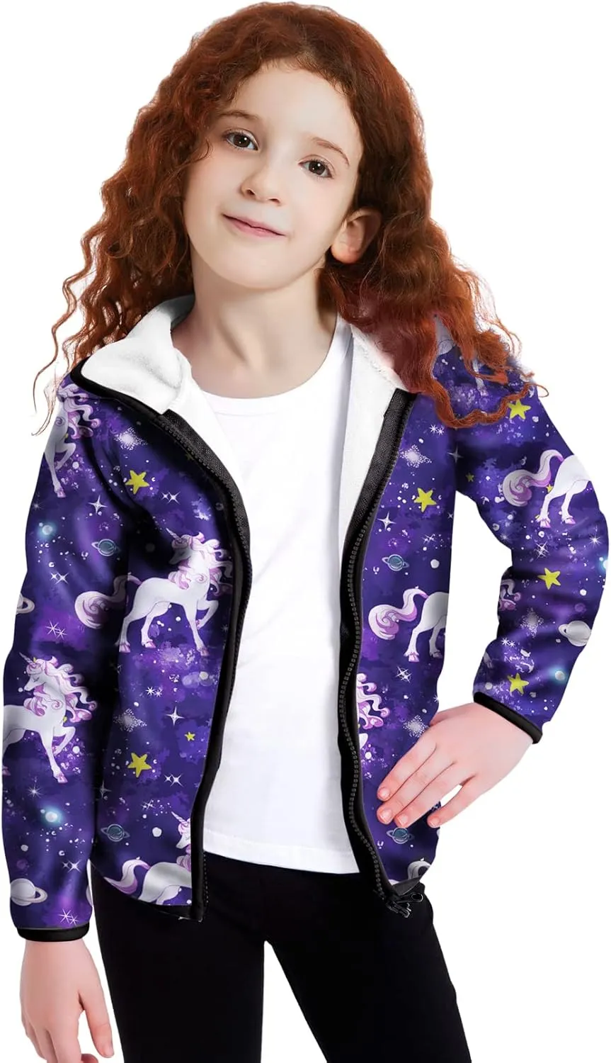 Jxstar Girls Zip-Up Hoodie Kids Fall Winter Warm Sweatshirt Polar Fleece Clothes with Pockets