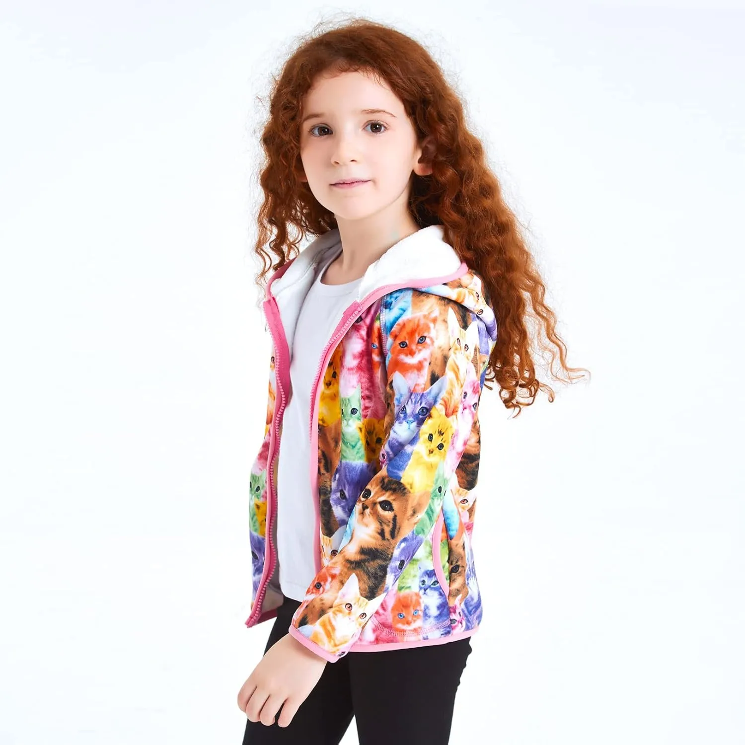 Jxstar Girls Zip-Up Hoodie Kids Fall Winter Warm Sweatshirt Polar Fleece Clothes with Pockets