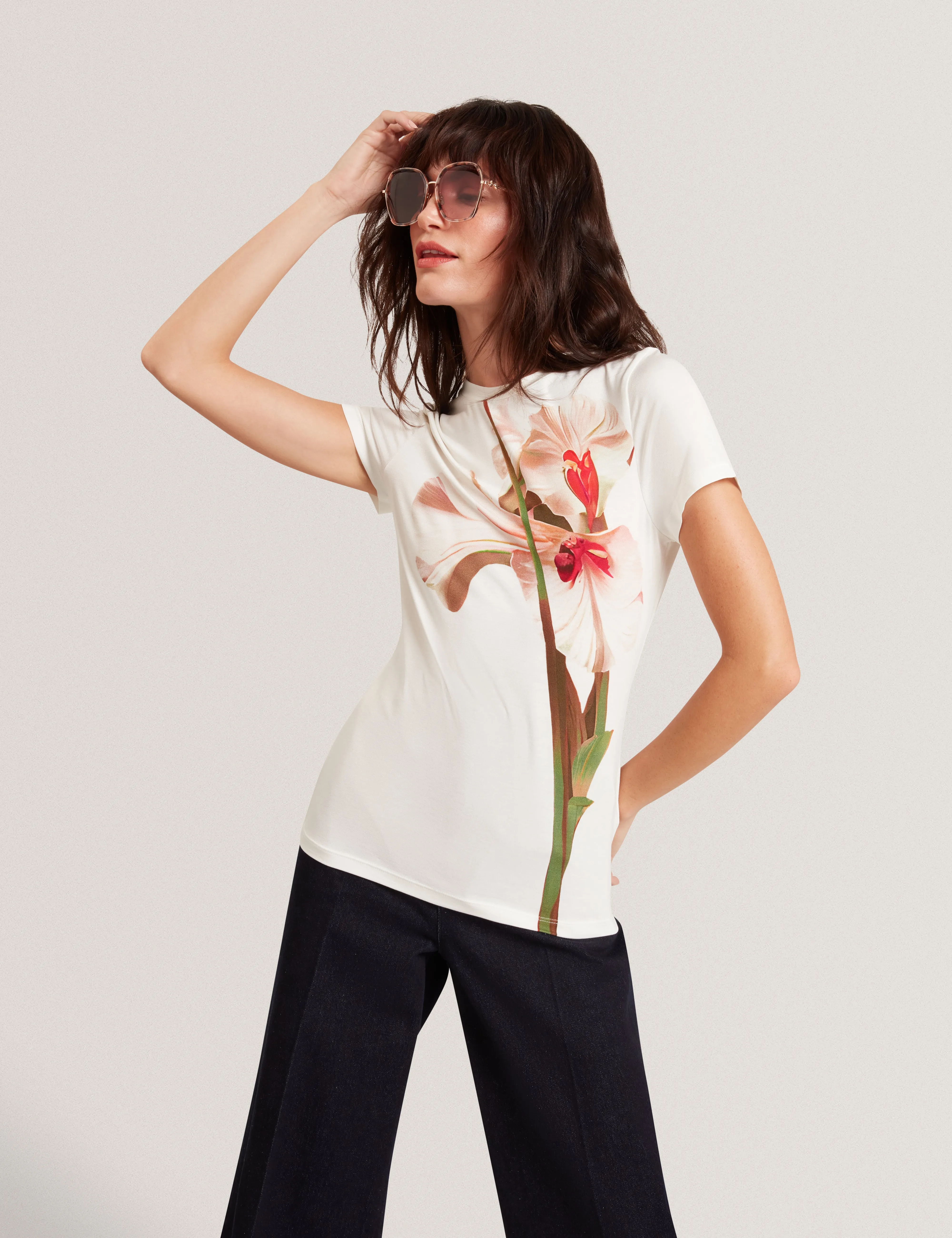 Meeliee Printed Fitted Tee Nude-Pink