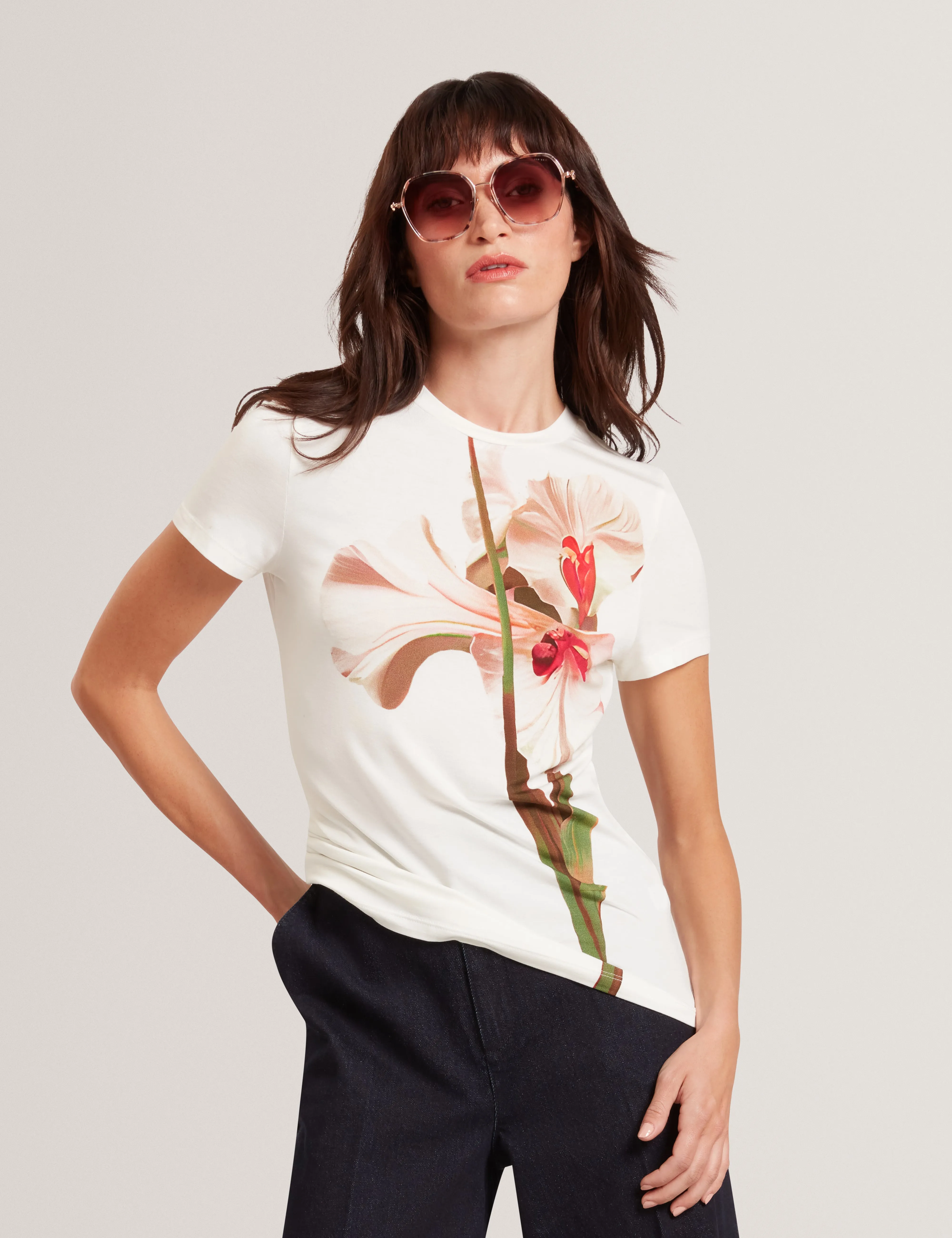 Meeliee Printed Fitted Tee Nude-Pink