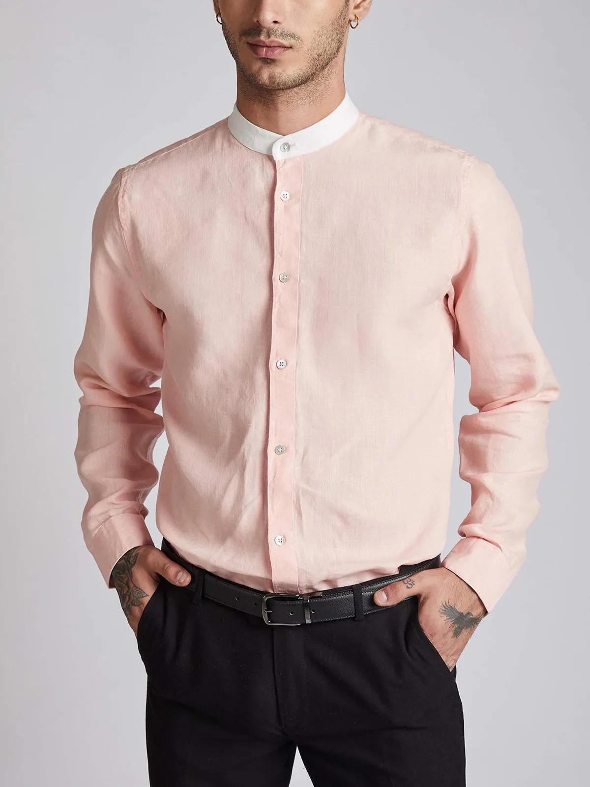 Orbit Contrast Collar Shirt Peach
