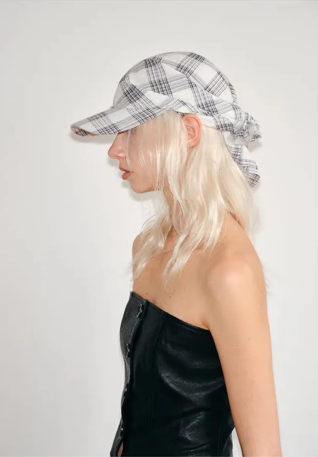 Plaid Scarf-Back Baseball Cap  Monochrome