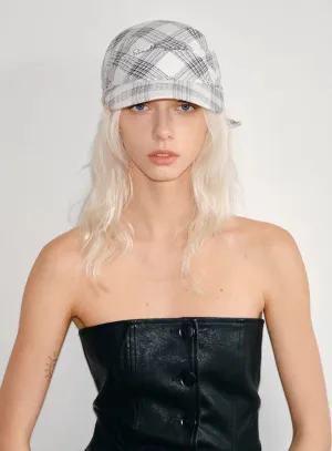 Plaid Scarf-Back Baseball Cap  Monochrome