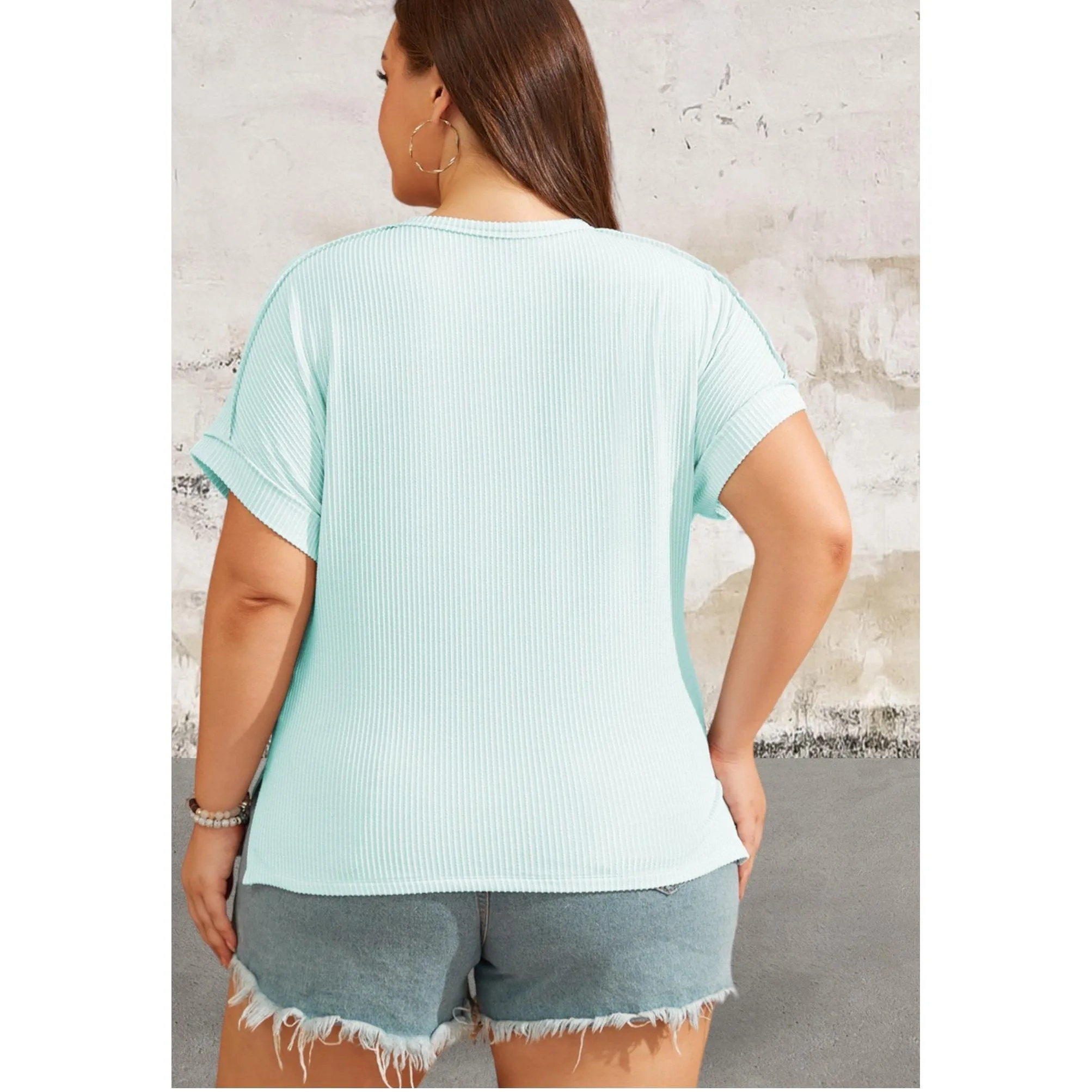 Plus Size Short Sleeve Ribbed Summer Top