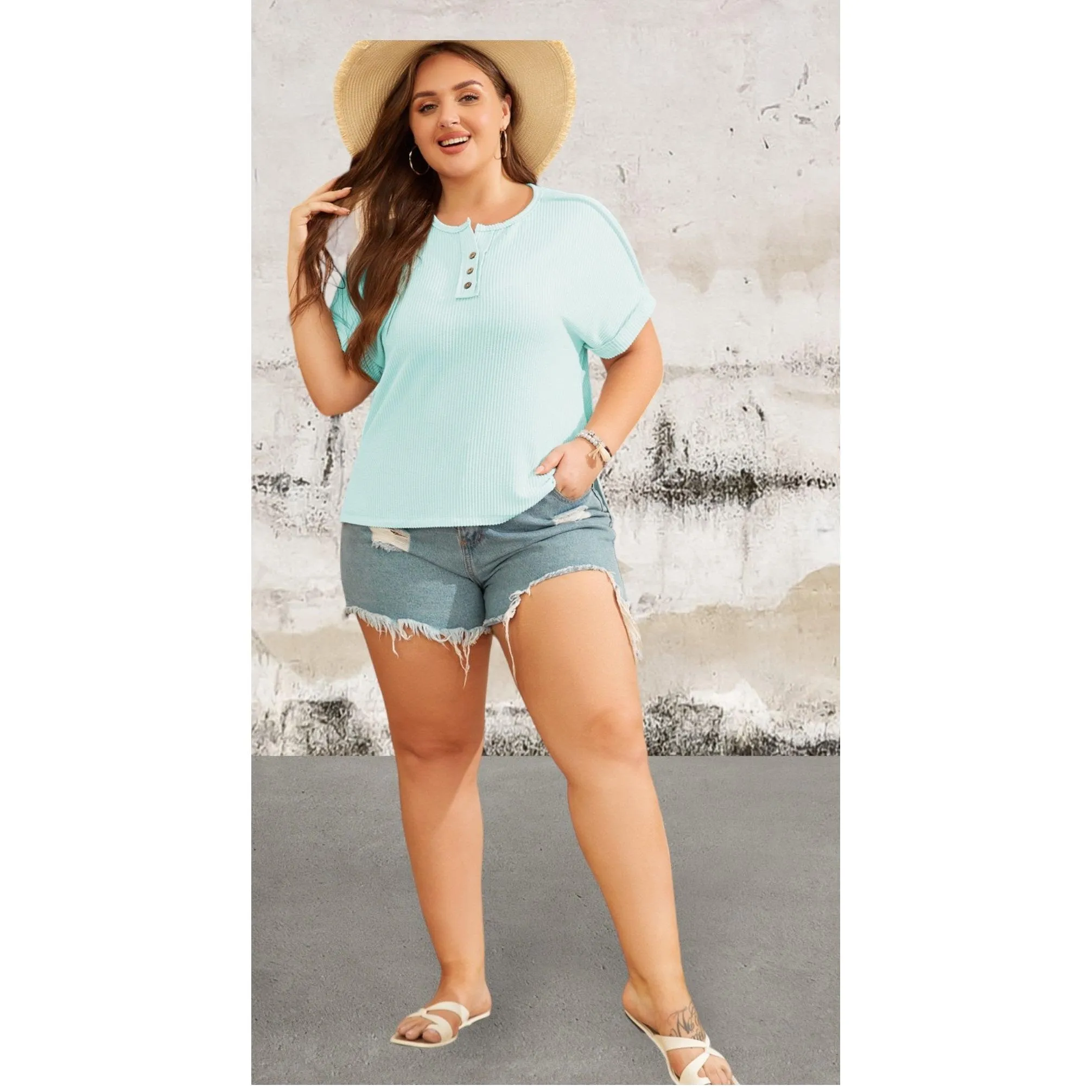 Plus Size Short Sleeve Ribbed Summer Top