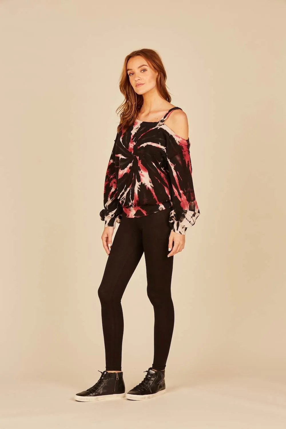 Vintage Havana Vino Swirl Cold Shoulder Sweatshirt