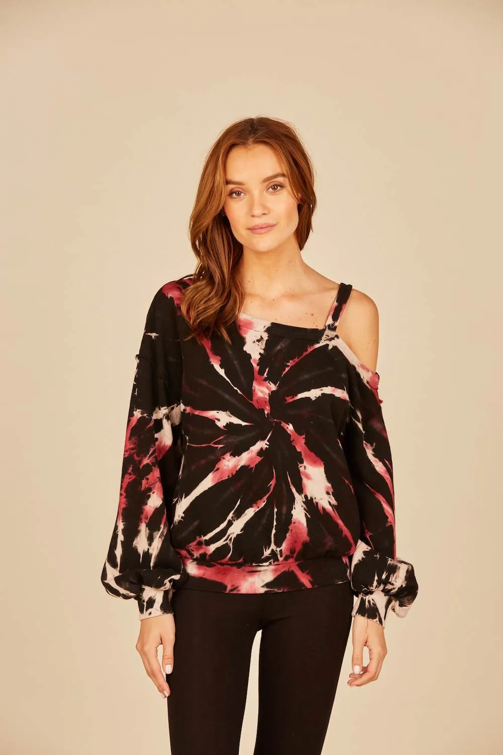 Vintage Havana Vino Swirl Cold Shoulder Sweatshirt
