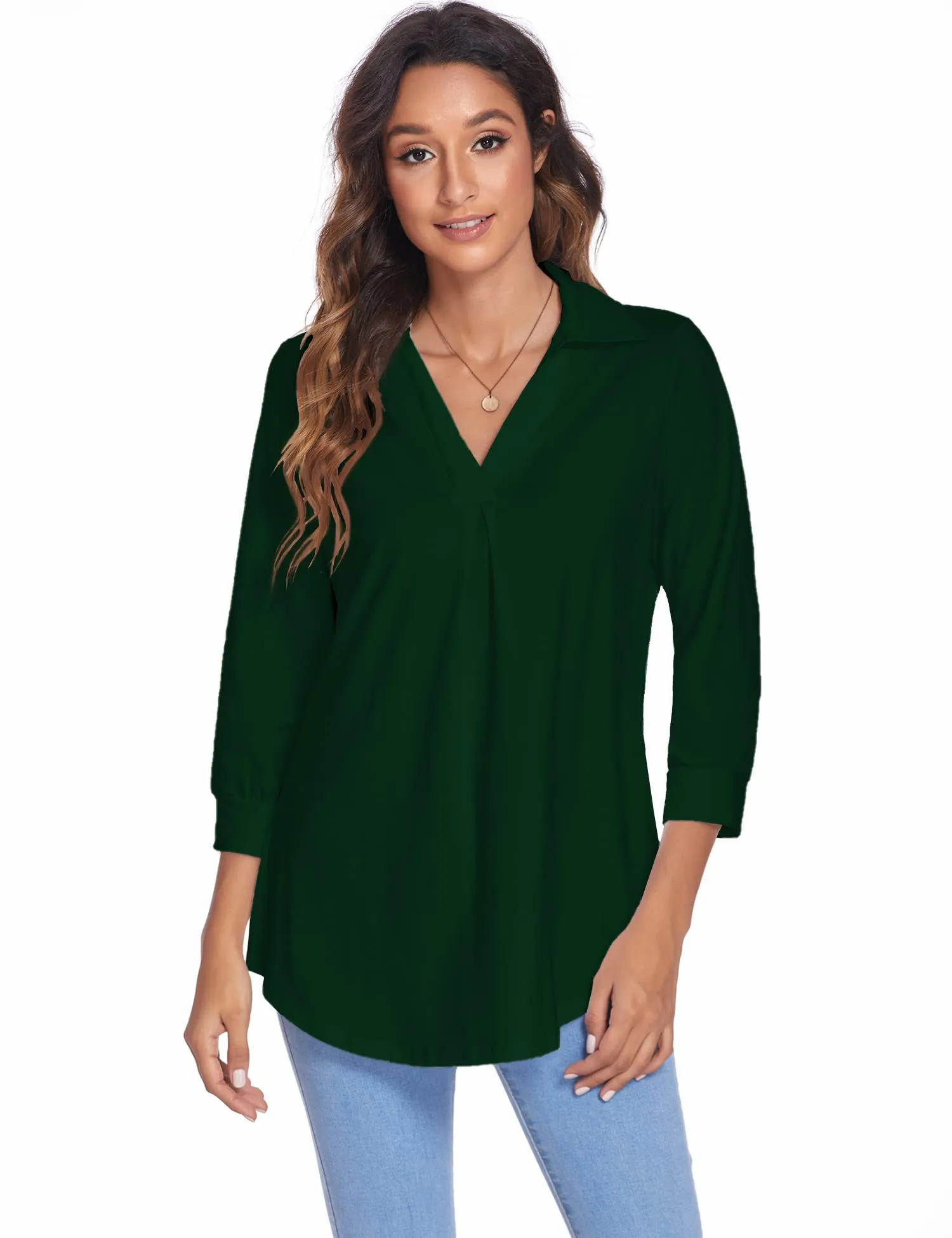 Womens Blouses Collared V Neck Casual Loose Blouse