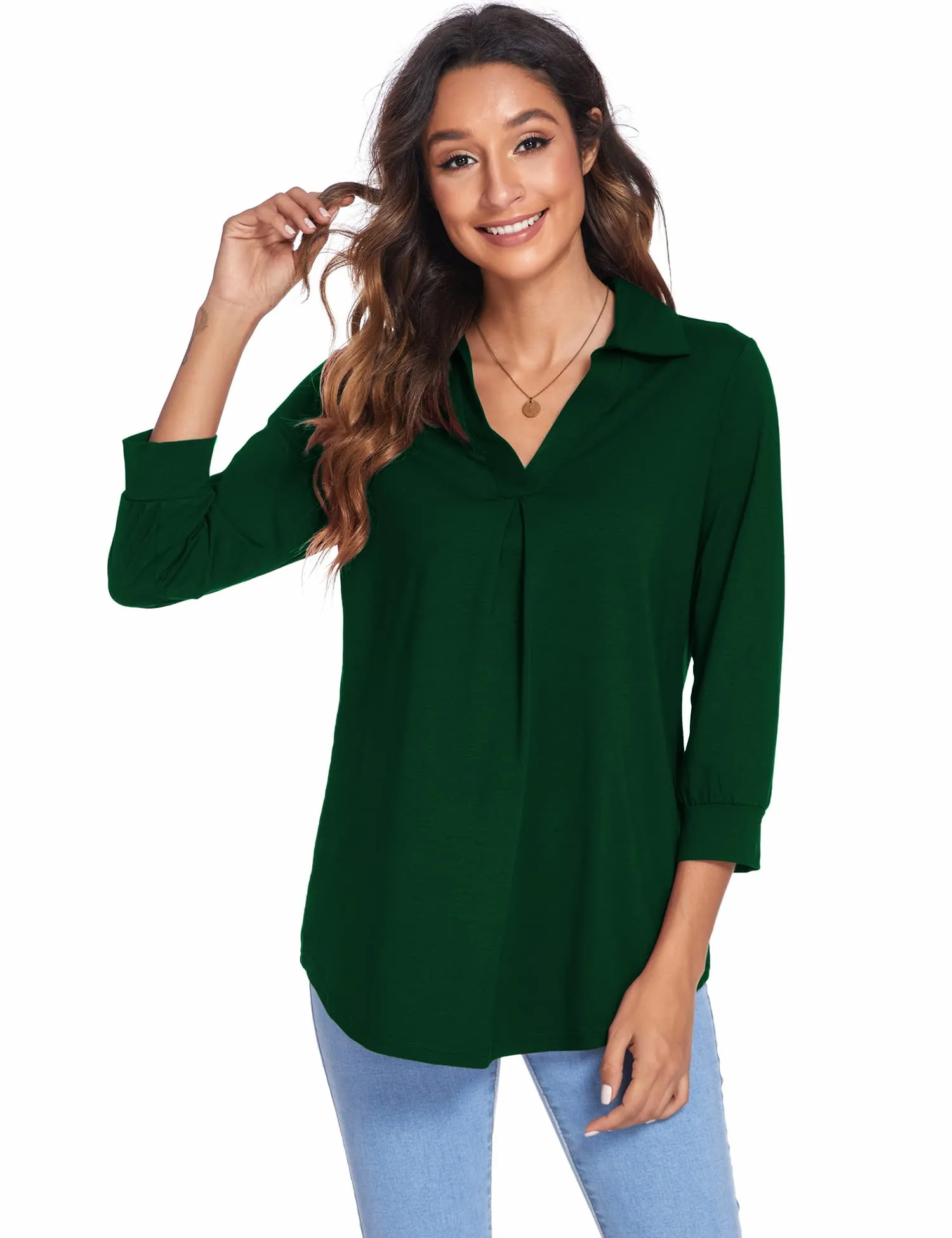 Womens Blouses Collared V Neck Casual Loose Blouse